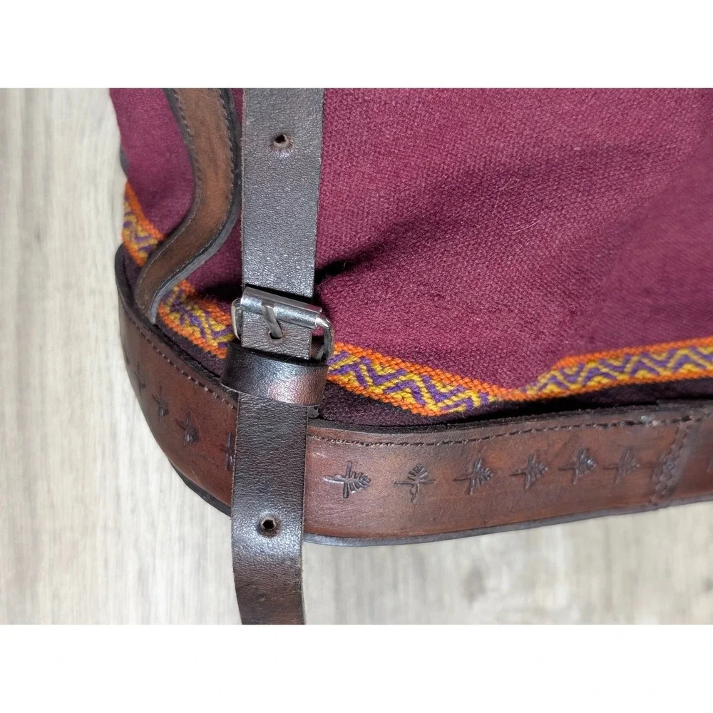 Handcrafted Tooled Leather‎ Bohemian Backpack Aztec Burgundy Brown